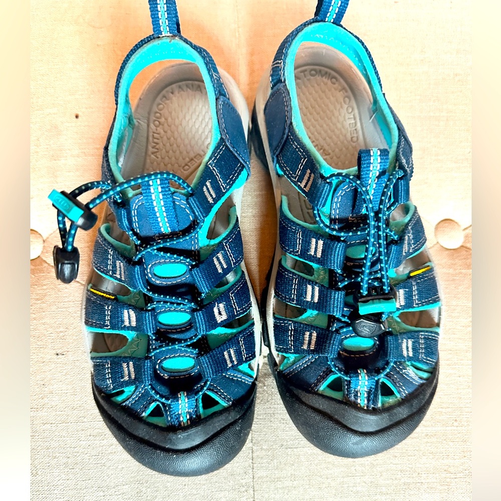 KEEN women’s sandals. Black with turquoise trim. Women’s 6.5. Excellent cond.
